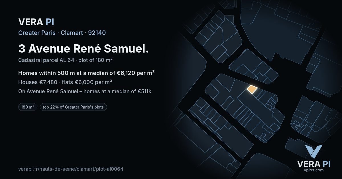 3 Avenue René Samuel, Clamart at night – the plot lit, the parcels around coloured by the prices near them