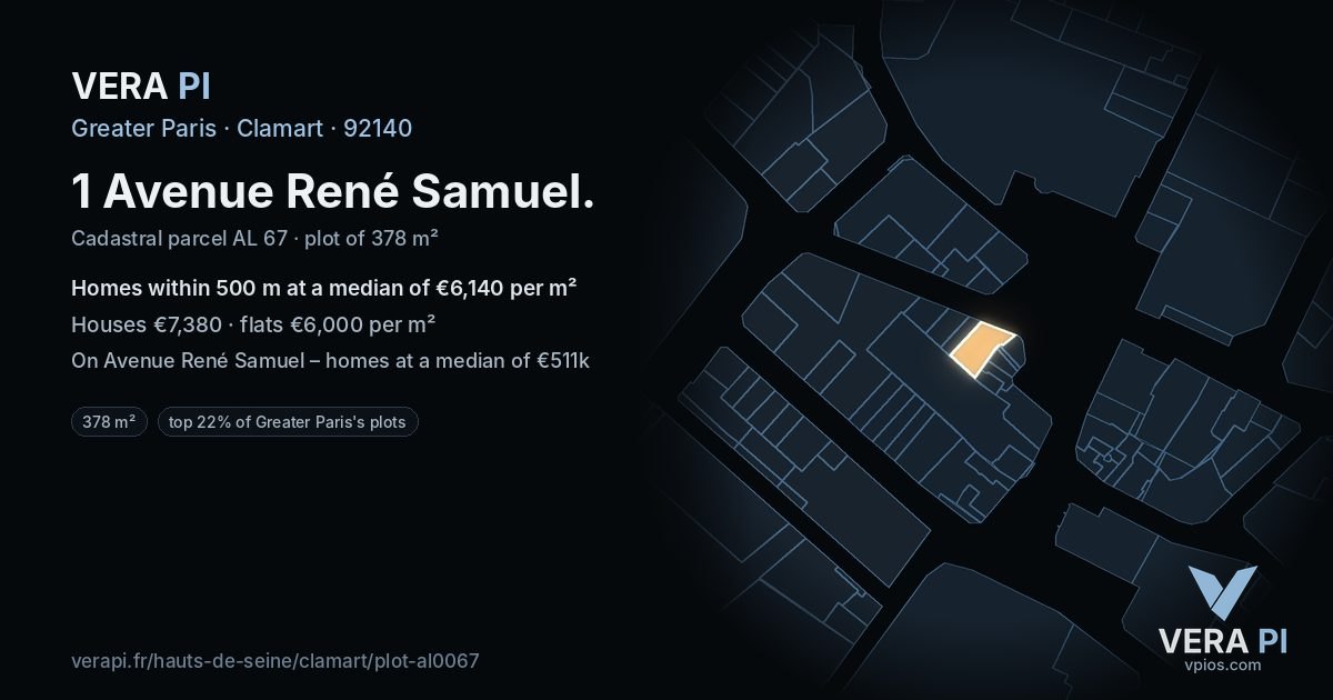 1 Avenue René Samuel, Clamart at night – the plot lit, the parcels around coloured by the prices near them