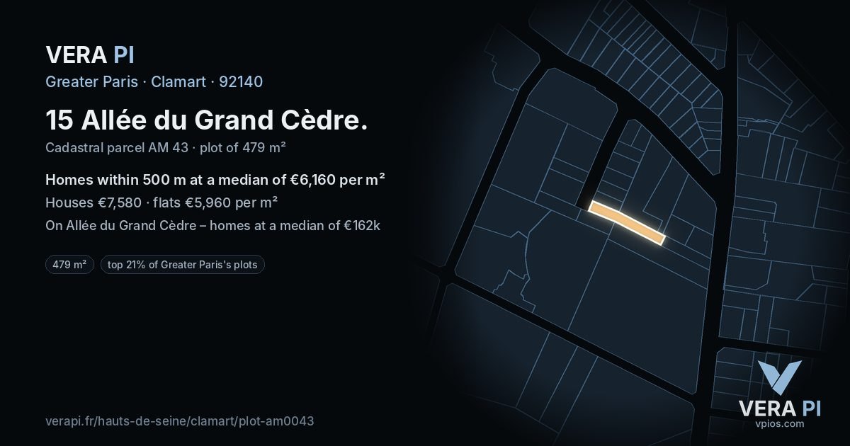 15 Allée du Grand Cèdre, Clamart at night – the plot lit, the parcels around coloured by the prices near them