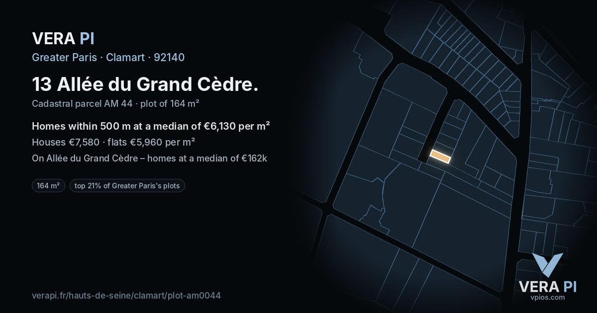 13 Allée du Grand Cèdre, Clamart at night – the plot lit, the parcels around coloured by the prices near them
