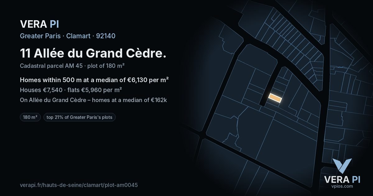 11 Allée du Grand Cèdre, Clamart at night – the plot lit, the parcels around coloured by the prices near them
