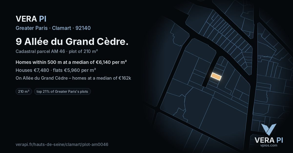 9 Allée du Grand Cèdre, Clamart at night – the plot lit, the parcels around coloured by the prices near them