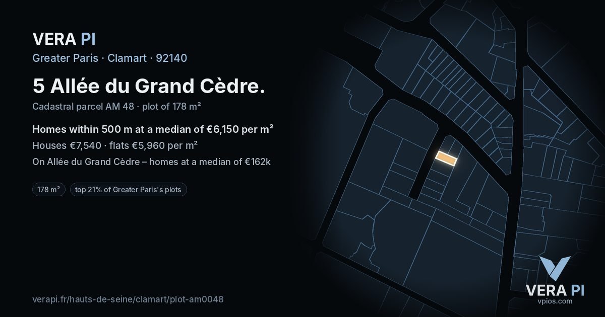 5 Allée du Grand Cèdre, Clamart at night – the plot lit, the parcels around coloured by the prices near them
