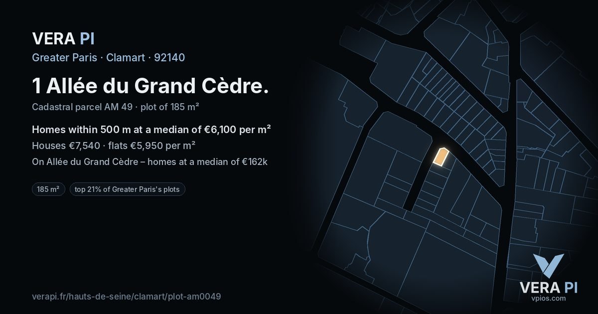1 Allée du Grand Cèdre, Clamart at night – the plot lit, the parcels around coloured by the prices near them