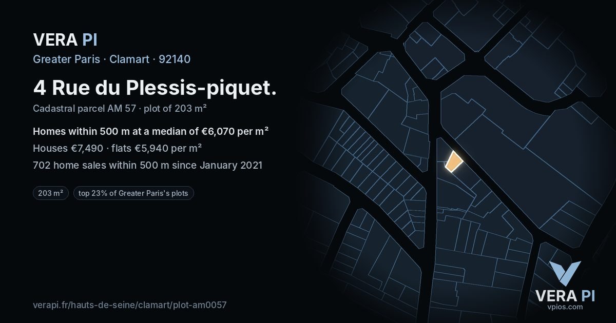 4 Rue du Plessis-piquet, Clamart at night – the plot lit, the parcels around coloured by the prices near them