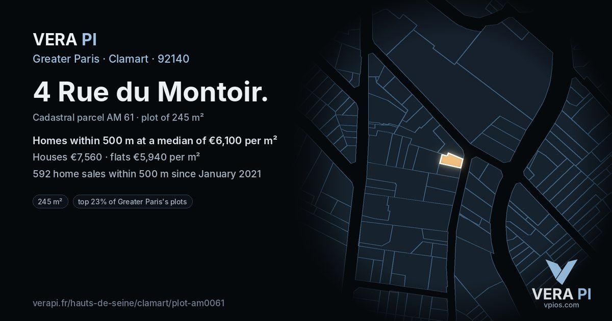 4 Rue du Montoir, Clamart at night – the plot lit, the parcels around coloured by the prices near them