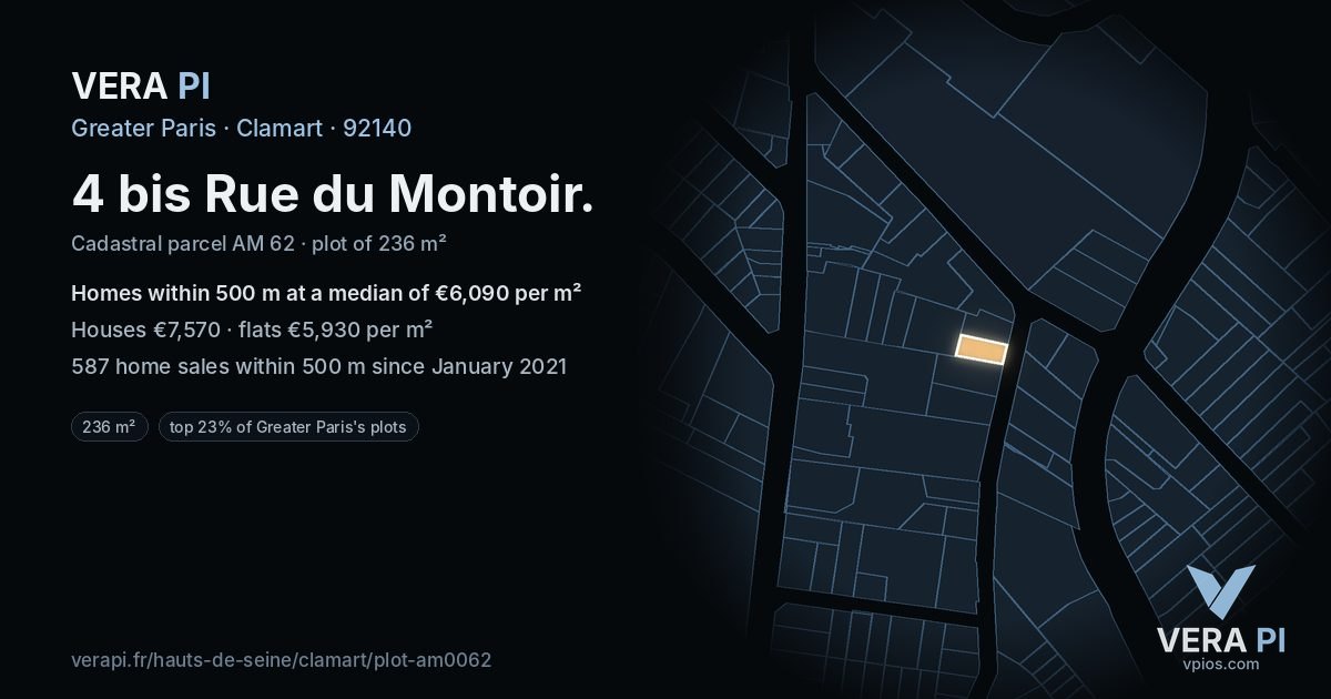 4 bis Rue du Montoir, Clamart at night – the plot lit, the parcels around coloured by the prices near them