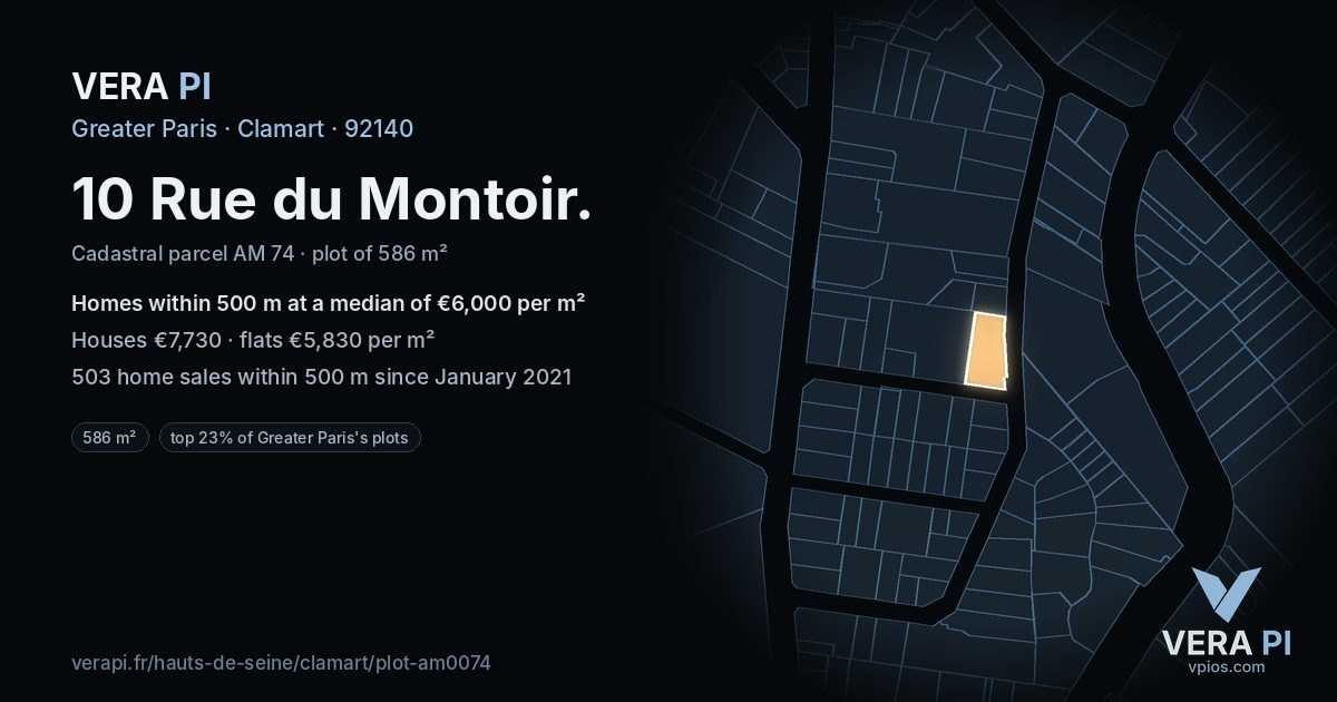 10 Rue du Montoir, Clamart at night – the plot lit, the parcels around coloured by the prices near them