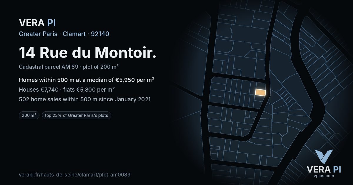 14 Rue du Montoir, Clamart at night – the plot lit, the parcels around coloured by the prices near them