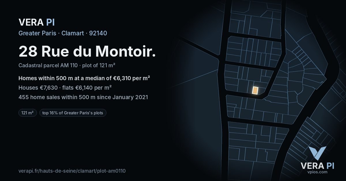28 Rue du Montoir, Clamart at night – the plot lit, the parcels around coloured by the prices near them