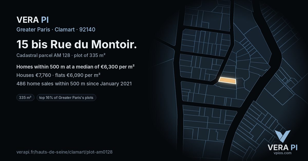 15 bis Rue du Montoir, Clamart at night – the plot lit, the parcels around coloured by the prices near them