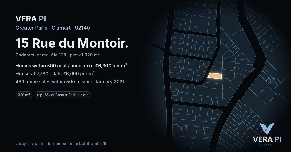 15 Rue du Montoir, Clamart at night – the plot lit, the parcels around coloured by the prices near them