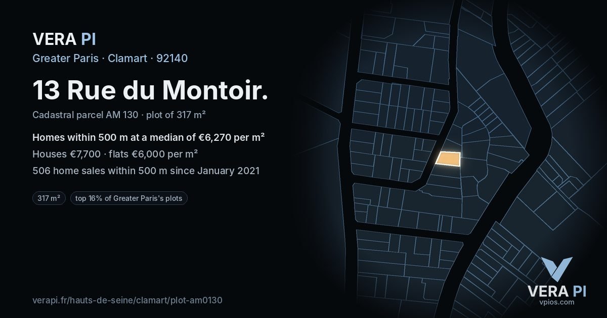 13 Rue du Montoir, Clamart at night – the plot lit, the parcels around coloured by the prices near them
