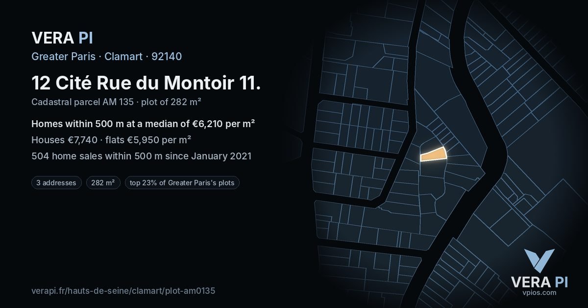 12 Cité Rue du Montoir 11, Clamart at night – the plot lit, the parcels around coloured by the prices near them