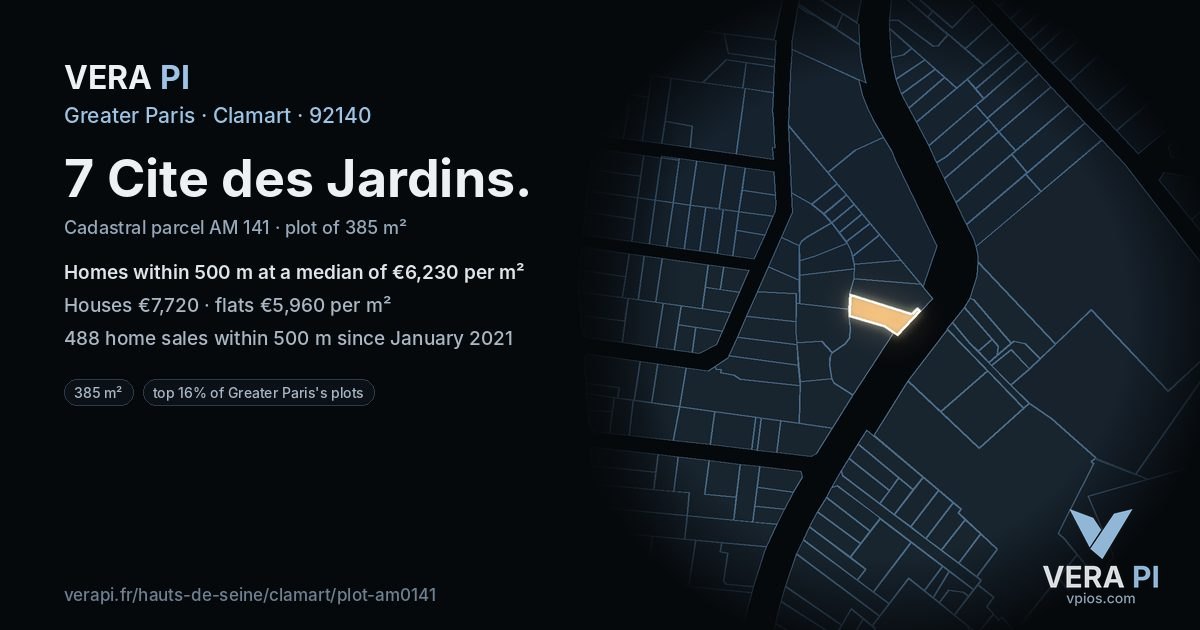 7 Cite des Jardins, Clamart at night – the plot lit, the parcels around coloured by the prices near them