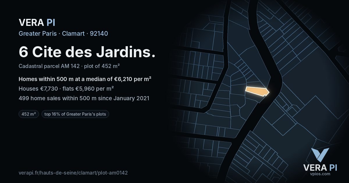 6 Cite des Jardins, Clamart at night – the plot lit, the parcels around coloured by the prices near them