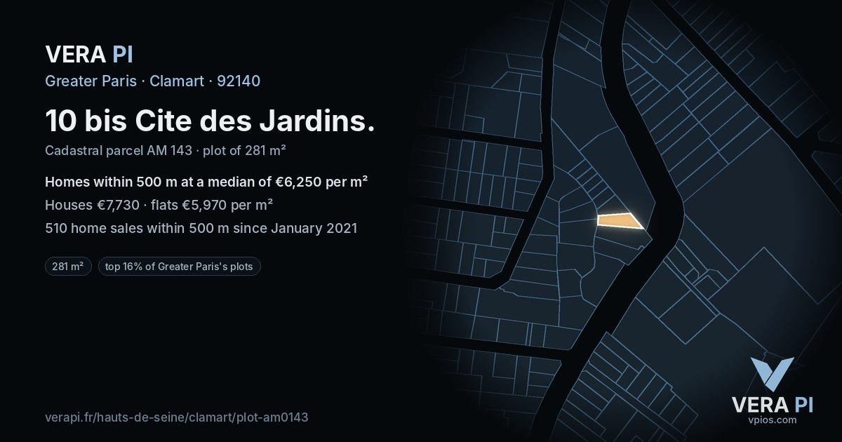 10 bis Cite des Jardins, Clamart at night – the plot lit, the parcels around coloured by the prices near them