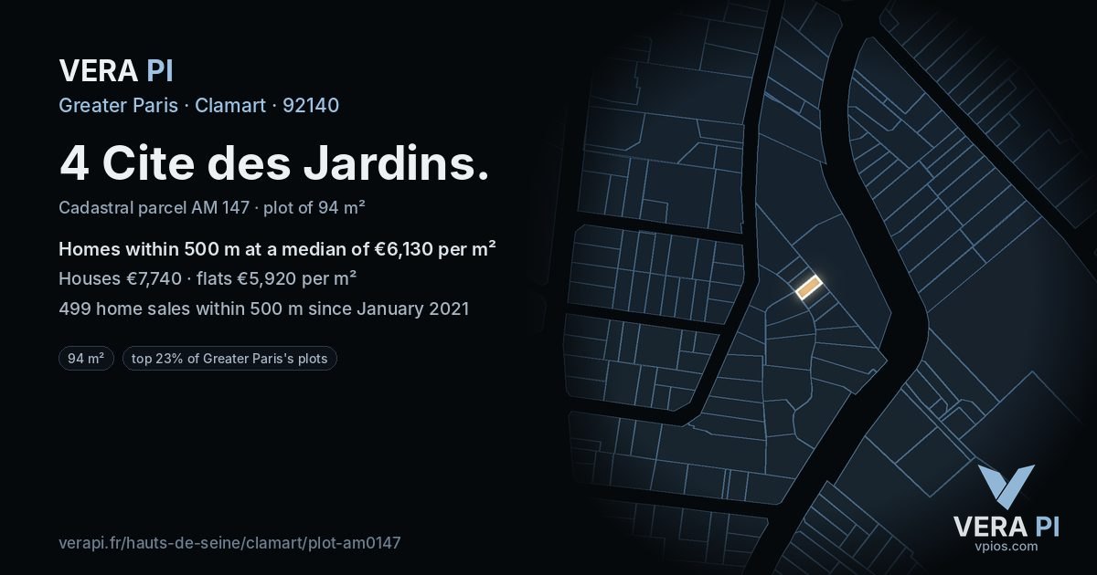 4 Cite des Jardins, Clamart at night – the plot lit, the parcels around coloured by the prices near them