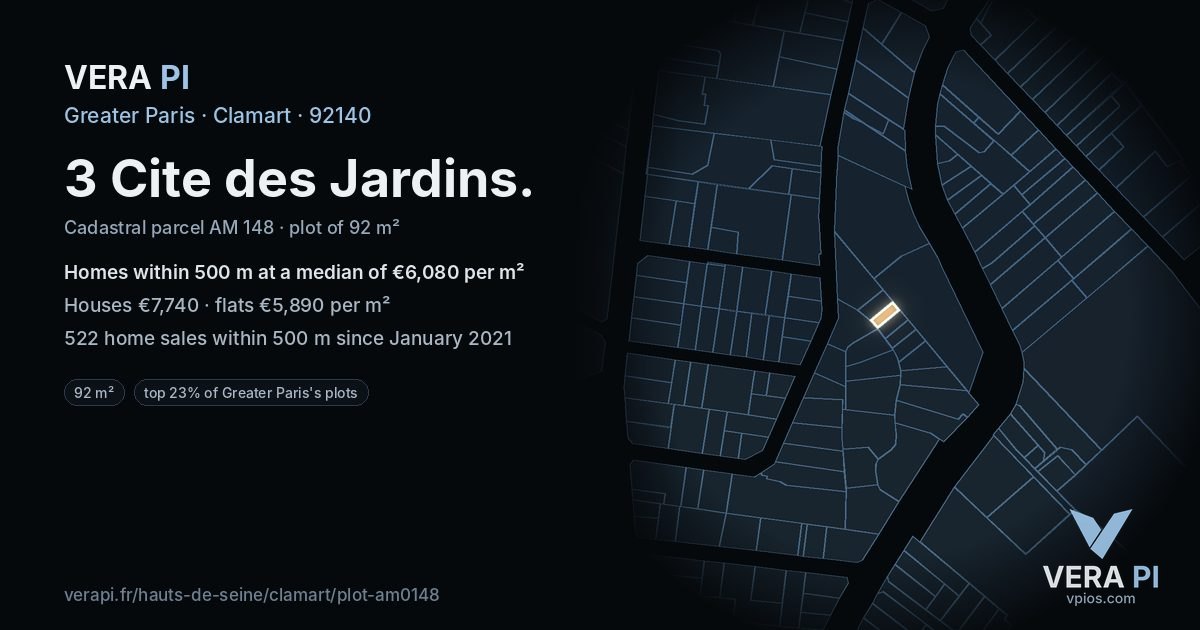 3 Cite des Jardins, Clamart at night – the plot lit, the parcels around coloured by the prices near them