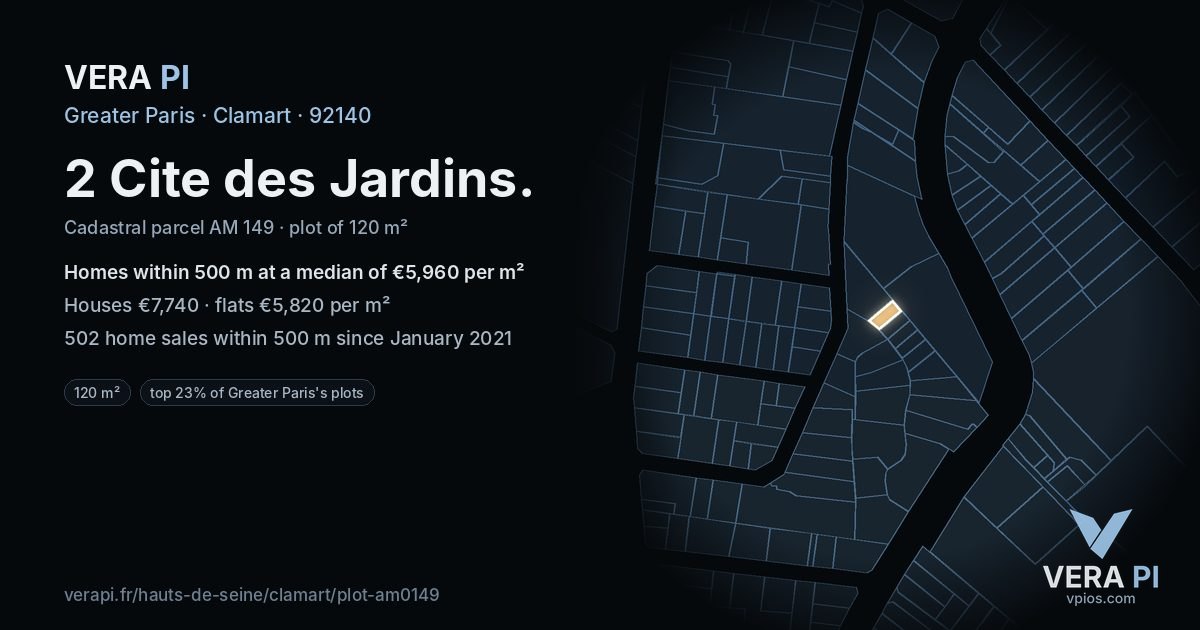 2 Cite des Jardins, Clamart at night – the plot lit, the parcels around coloured by the prices near them