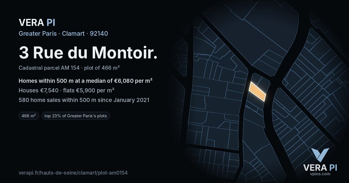 3 Rue du Montoir, Clamart at night – the plot lit, the parcels around coloured by the prices near them