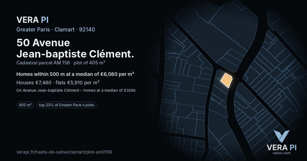 50 Avenue Jean-baptiste Clément, Clamart at night – the plot lit, the parcels around coloured by the prices near them