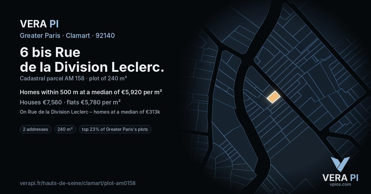 6 bis Rue de la Division Leclerc, Clamart at night – the plot lit, the parcels around coloured by the prices near them