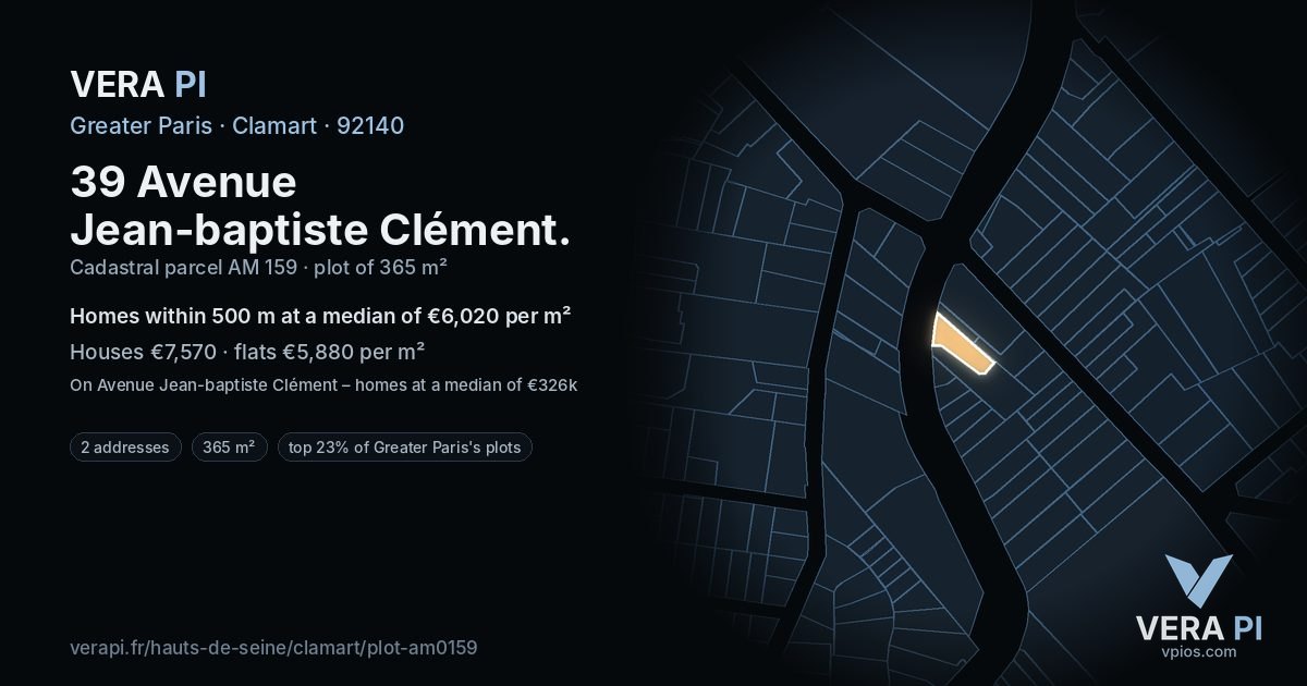 39 Avenue Jean-baptiste Clément, Clamart at night – the plot lit, the parcels around coloured by the prices near them