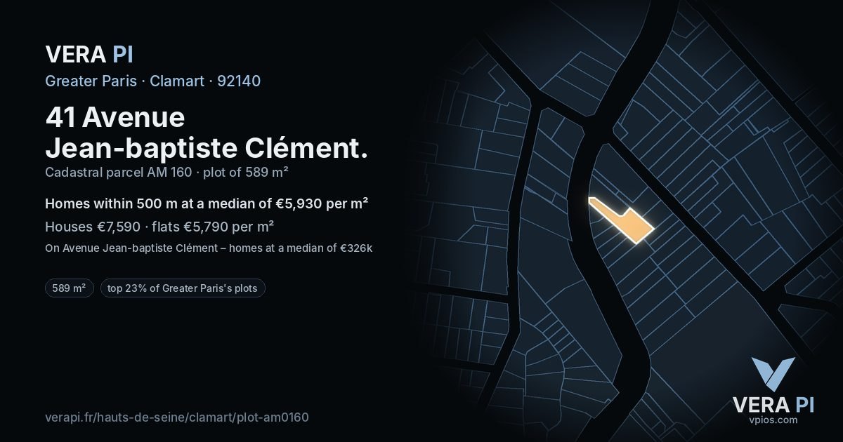 41 Avenue Jean-baptiste Clément, Clamart at night – the plot lit, the parcels around coloured by the prices near them