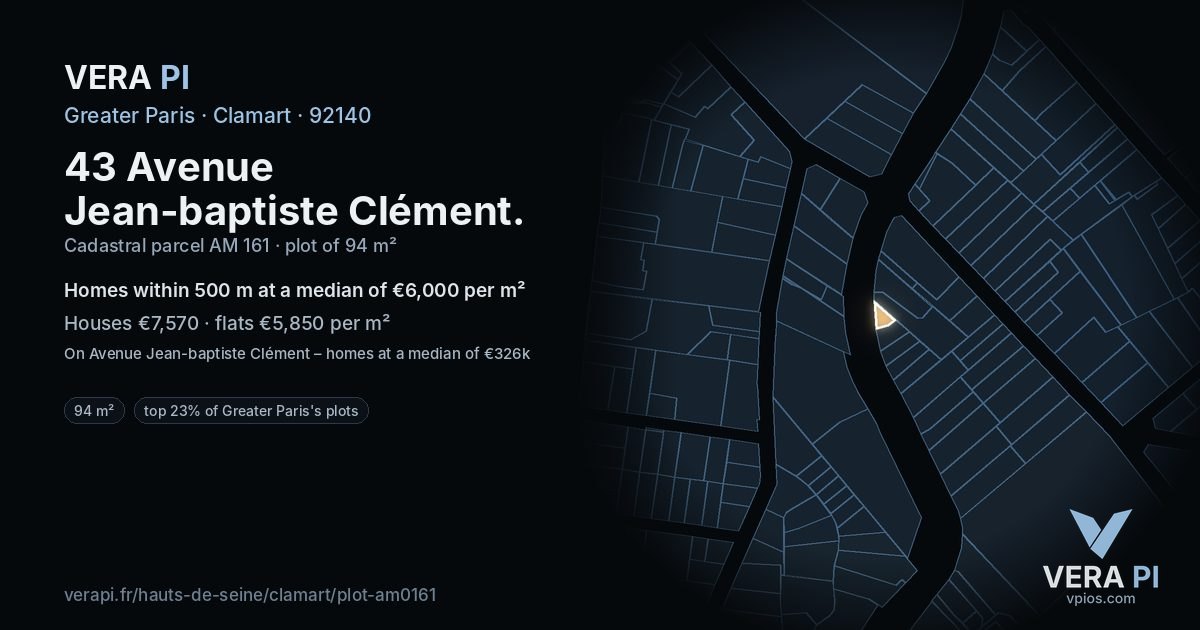 43 Avenue Jean-baptiste Clément, Clamart at night – the plot lit, the parcels around coloured by the prices near them