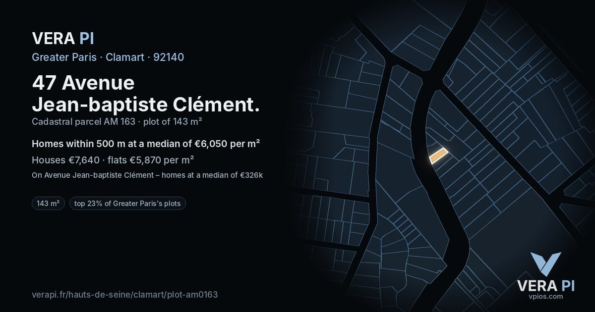 47 Avenue Jean-baptiste Clément, Clamart at night – the plot lit, the parcels around coloured by the prices near them