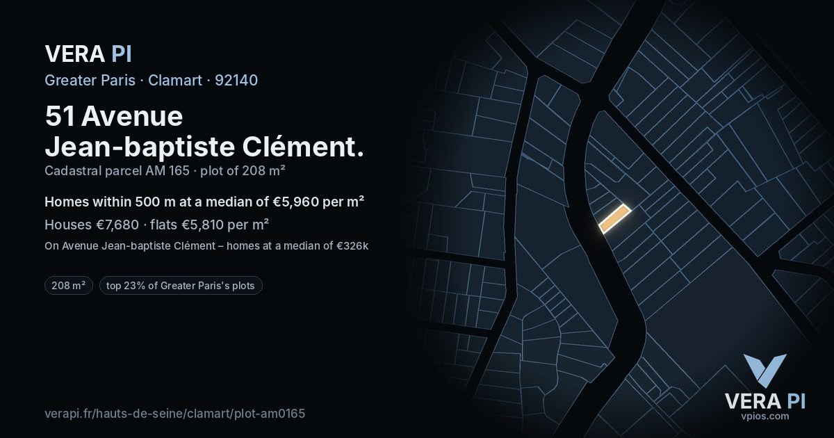51 Avenue Jean-baptiste Clément, Clamart at night – the plot lit, the parcels around coloured by the prices near them