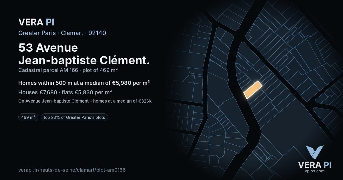 53 Avenue Jean-baptiste Clément, Clamart at night – the plot lit, the parcels around coloured by the prices near them