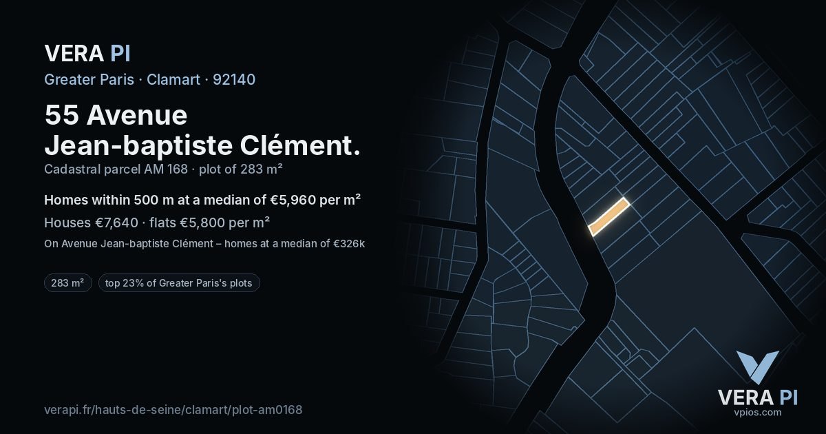 55 Avenue Jean-baptiste Clément, Clamart at night – the plot lit, the parcels around coloured by the prices near them