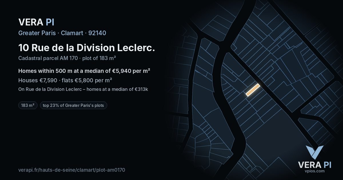 10 Rue de la Division Leclerc, Clamart at night – the plot lit, the parcels around coloured by the prices near them