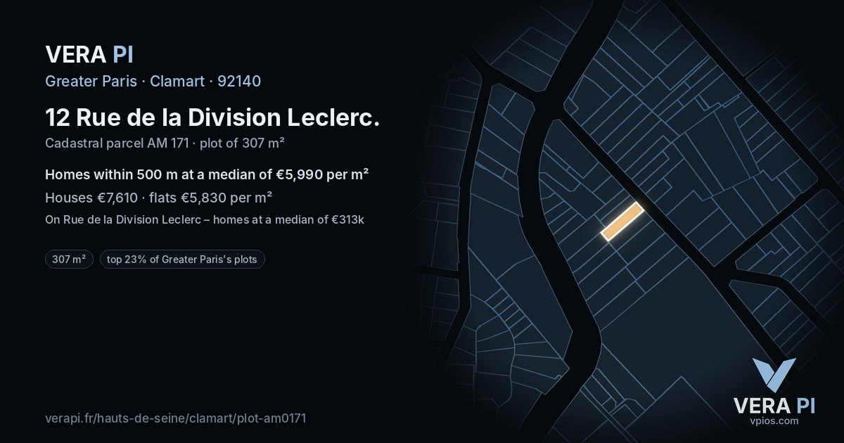 12 Rue de la Division Leclerc, Clamart at night – the plot lit, the parcels around coloured by the prices near them