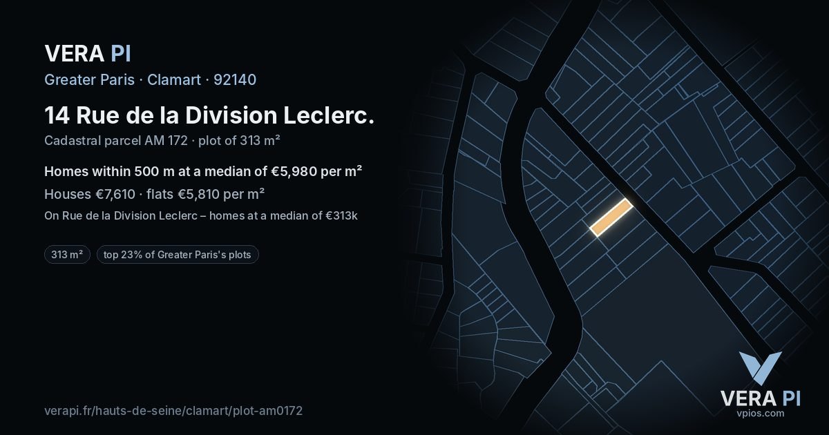 14 Rue de la Division Leclerc, Clamart at night – the plot lit, the parcels around coloured by the prices near them