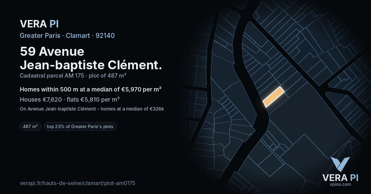59 Avenue Jean-baptiste Clément, Clamart at night – the plot lit, the parcels around coloured by the prices near them