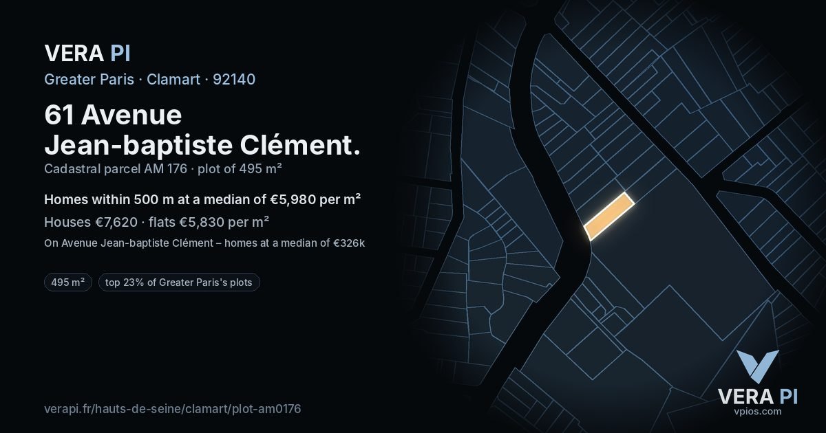 61 Avenue Jean-baptiste Clément, Clamart at night – the plot lit, the parcels around coloured by the prices near them