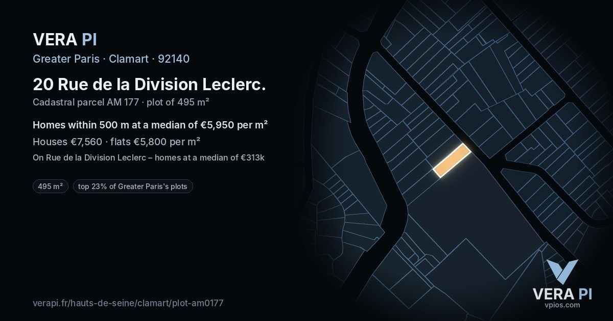20 Rue de la Division Leclerc, Clamart at night – the plot lit, the parcels around coloured by the prices near them