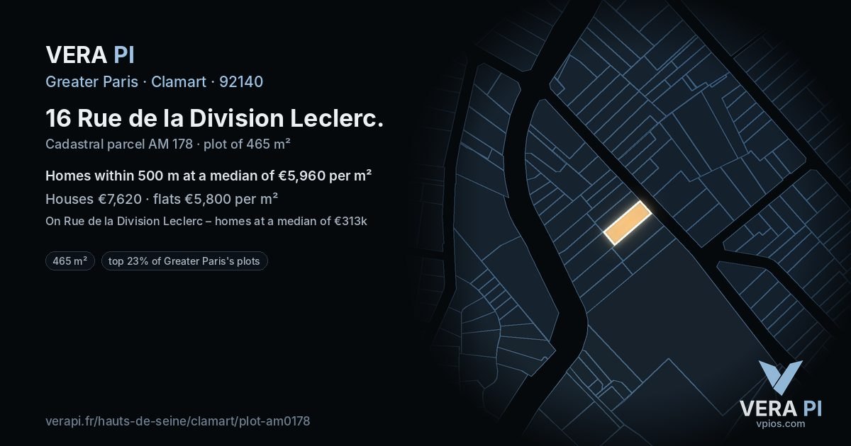 16 Rue de la Division Leclerc, Clamart at night – the plot lit, the parcels around coloured by the prices near them