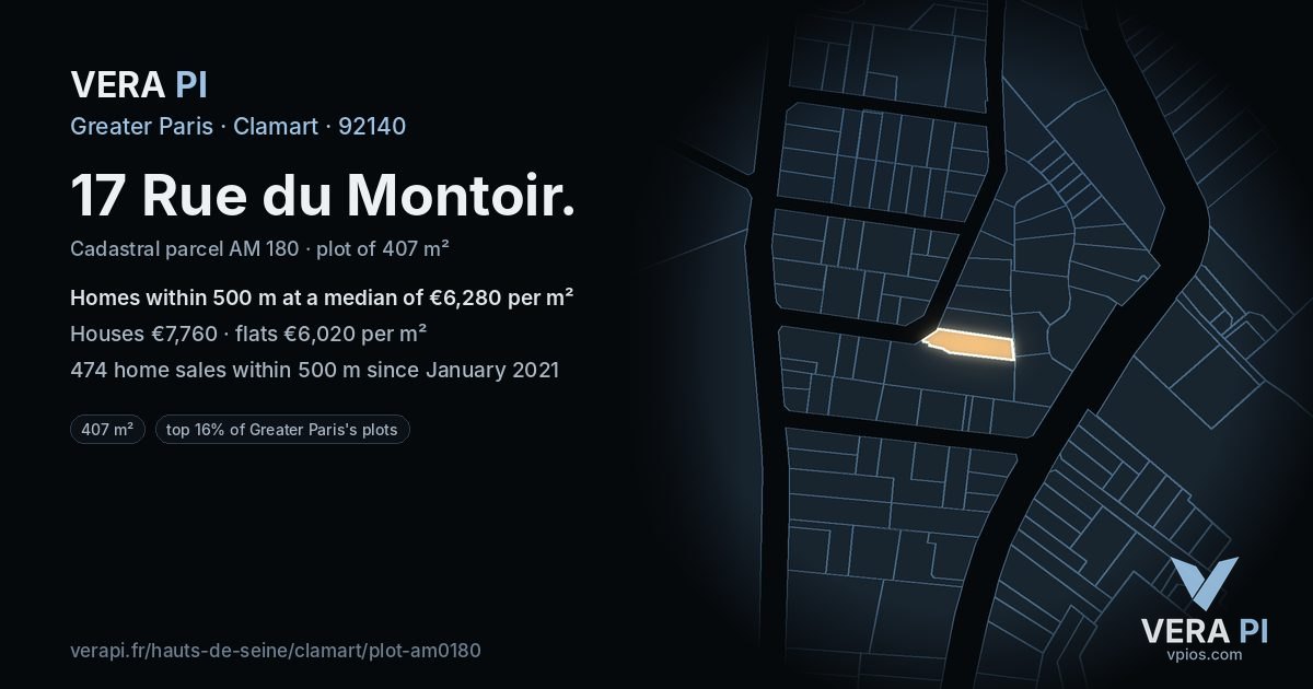 17 Rue du Montoir, Clamart at night – the plot lit, the parcels around coloured by the prices near them