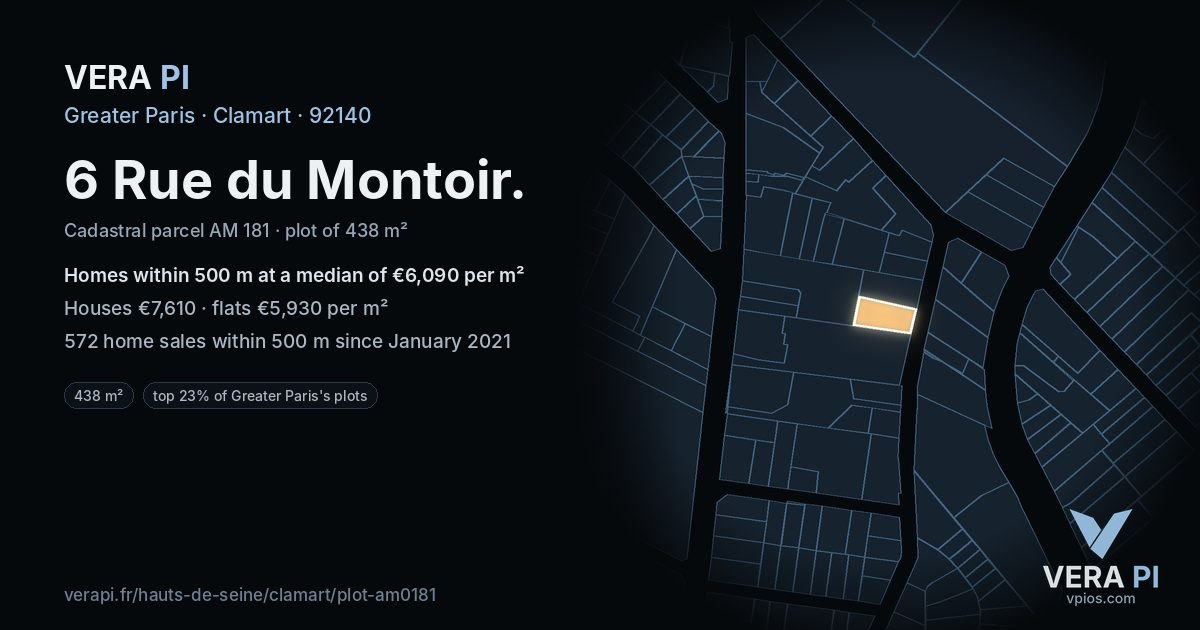 6 Rue du Montoir, Clamart at night – the plot lit, the parcels around coloured by the prices near them