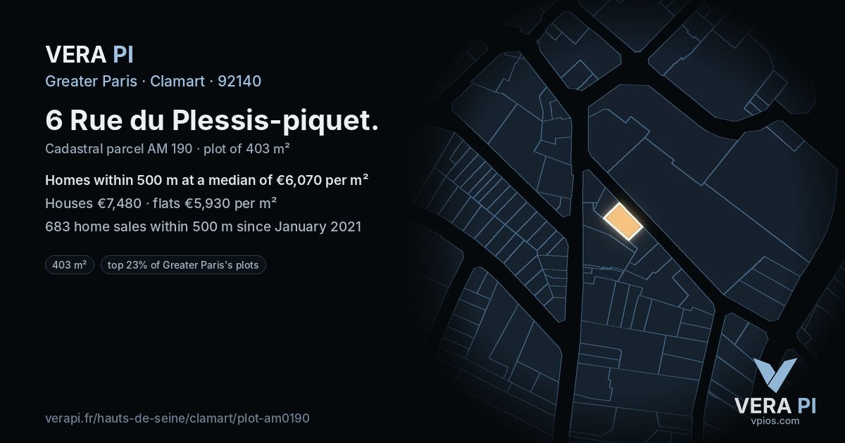 6 Rue du Plessis-piquet, Clamart at night – the plot lit, the parcels around coloured by the prices near them