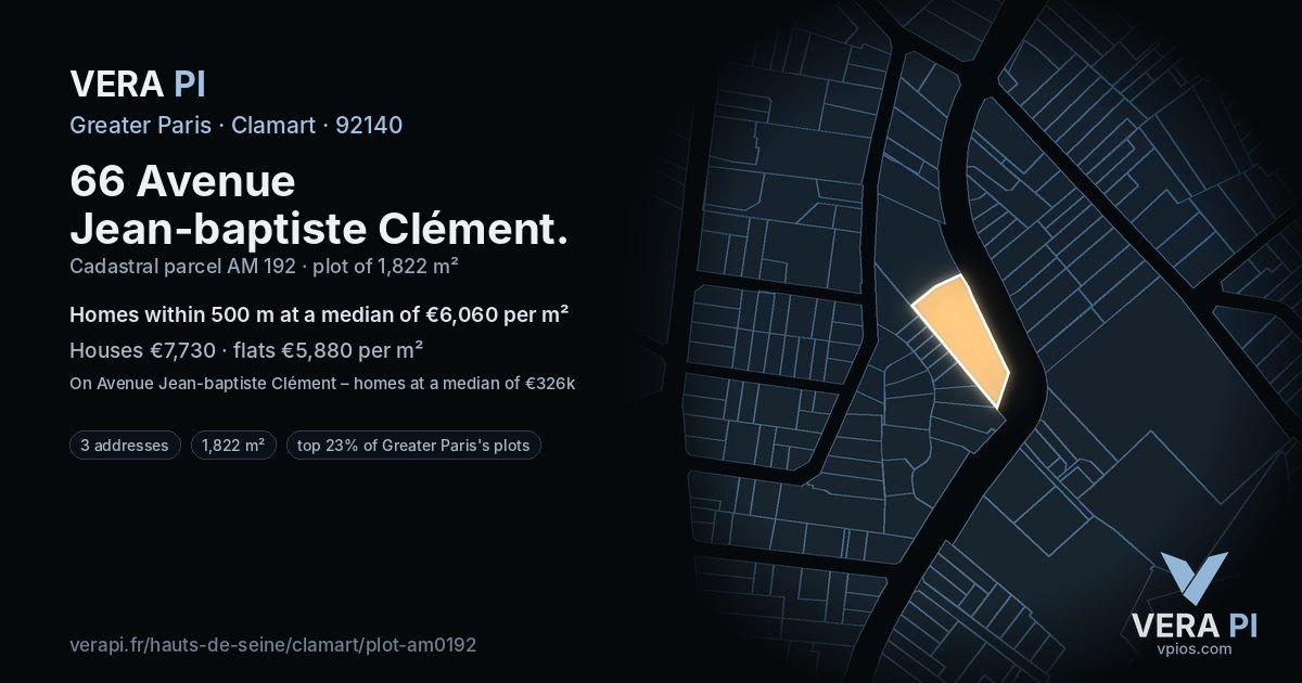 66 Avenue Jean-baptiste Clément, Clamart at night – the plot lit, the parcels around coloured by the prices near them