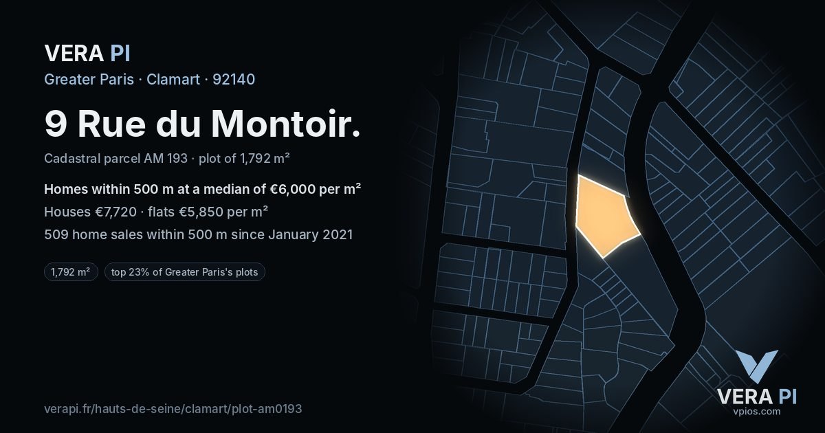 9 Rue du Montoir, Clamart at night – the plot lit, the parcels around coloured by the prices near them
