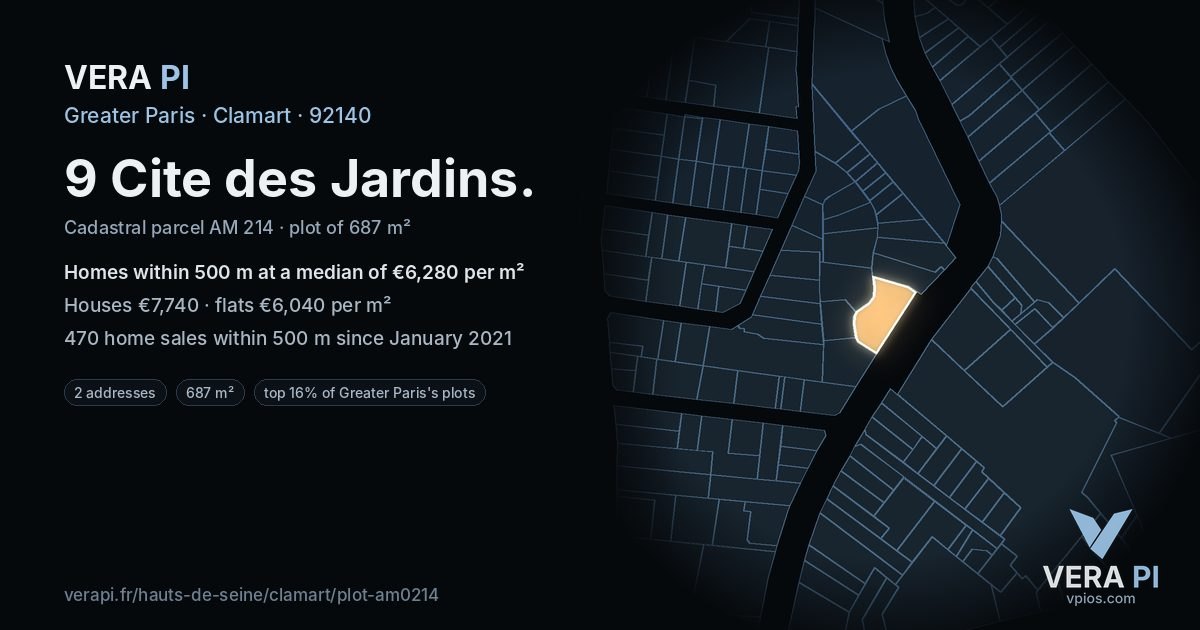 9 Cite des Jardins, Clamart at night – the plot lit, the parcels around coloured by the prices near them