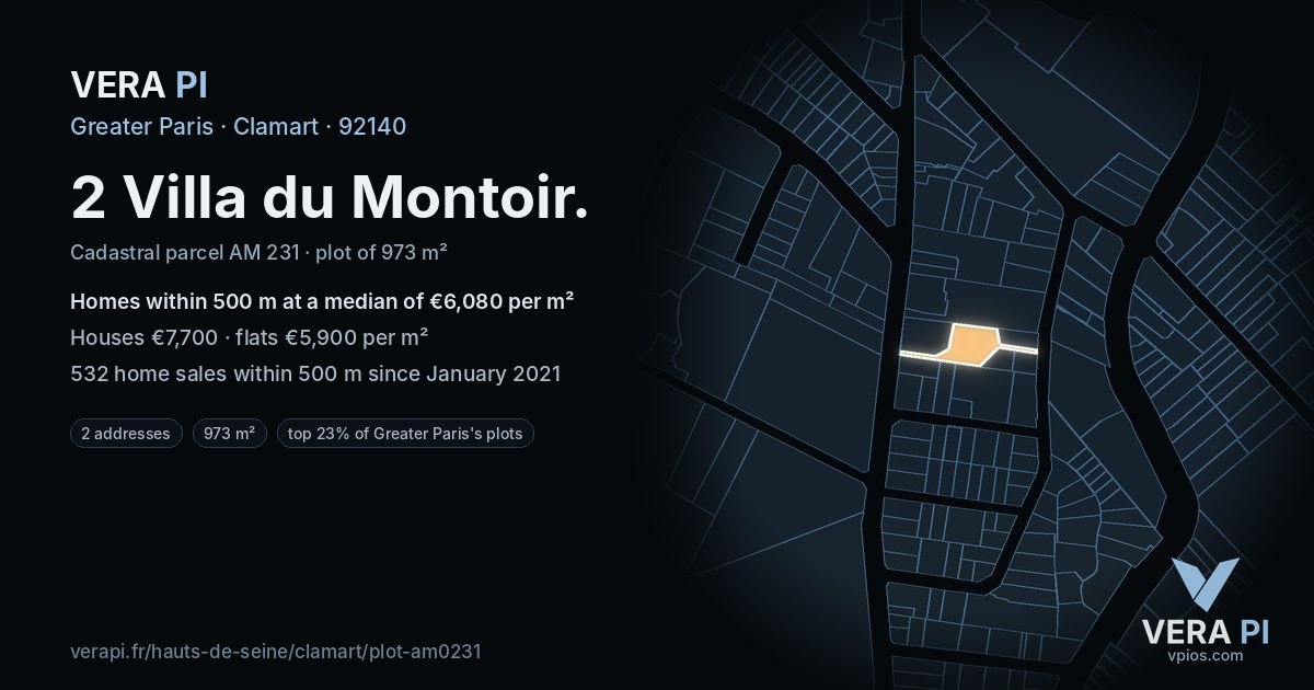 2 Villa du Montoir, Clamart at night – the plot lit, the parcels around coloured by the prices near them