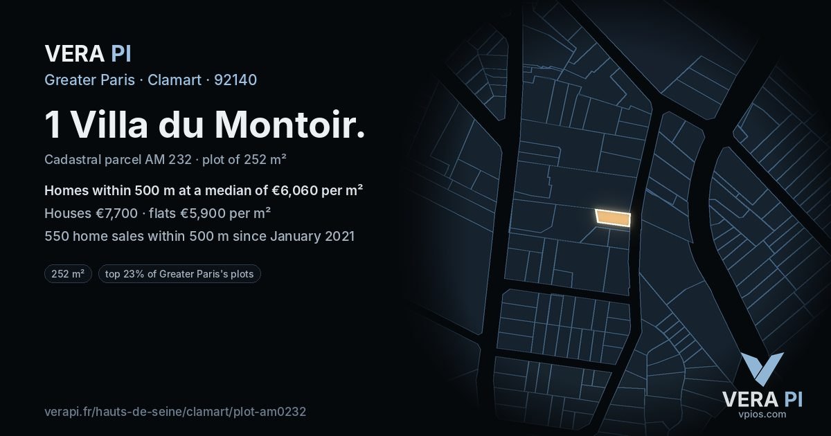 1 Villa du Montoir, Clamart at night – the plot lit, the parcels around coloured by the prices near them