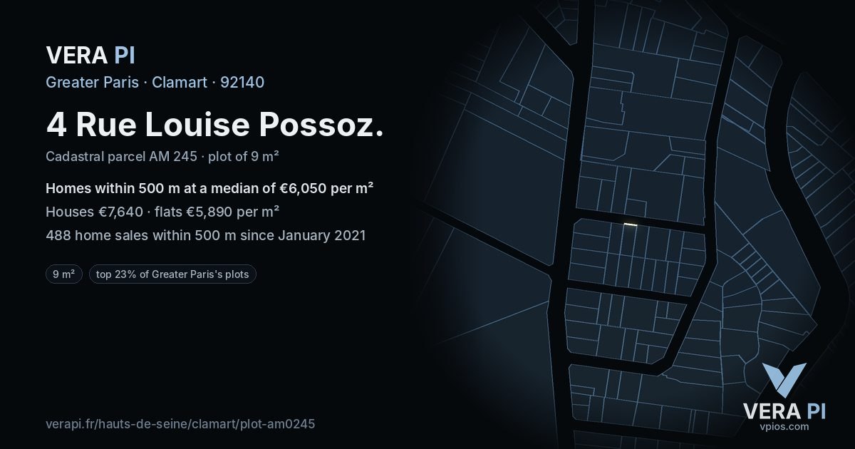 4 Rue Louise Possoz, Clamart at night – the plot lit, the parcels around coloured by the prices near them